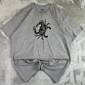 Jerzees Gray Scorpion Graphic T Shirt Mens XL Y2K Minimalist Streetwear Tee